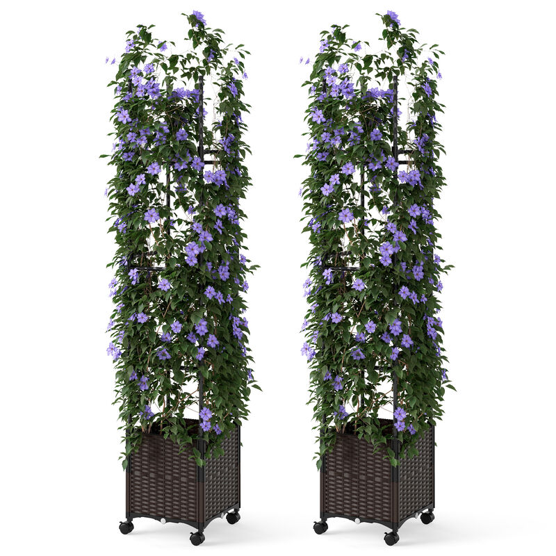 Tall Raised Garden Bed with Plant Box Trellis and Lockable Wheels Adjustable Height