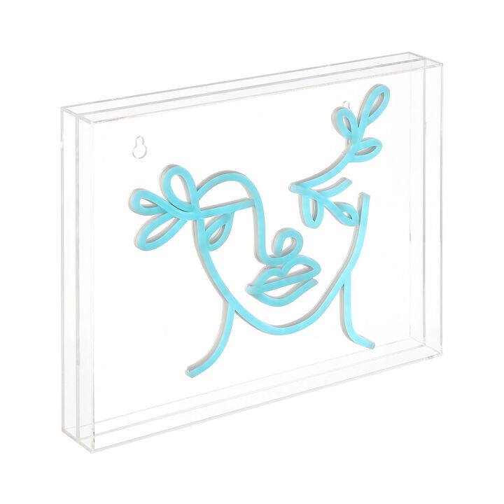 Teary Face 13.7" X 10.9" Contemporary Glam Acrylic Box USB Operated LED Neon Light, Blue