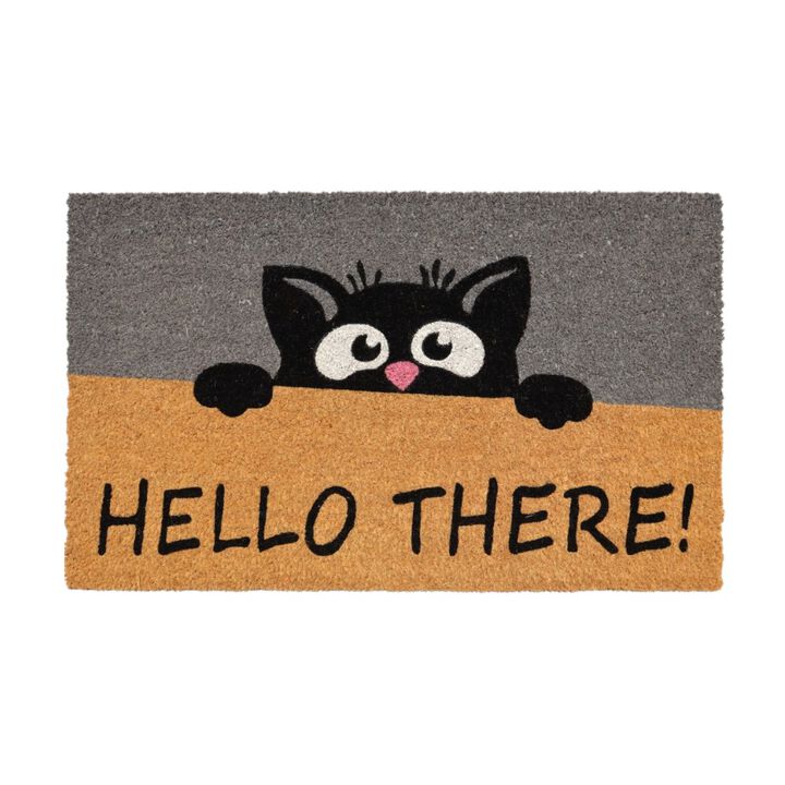 HomeRoots 18" X 30" Beige and Black Coir Animal Print Outdoor Door Mat