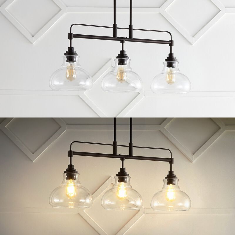 Marlowe 3-Light Farmhouse Industrial Iron/Glass Linear LED Pendant