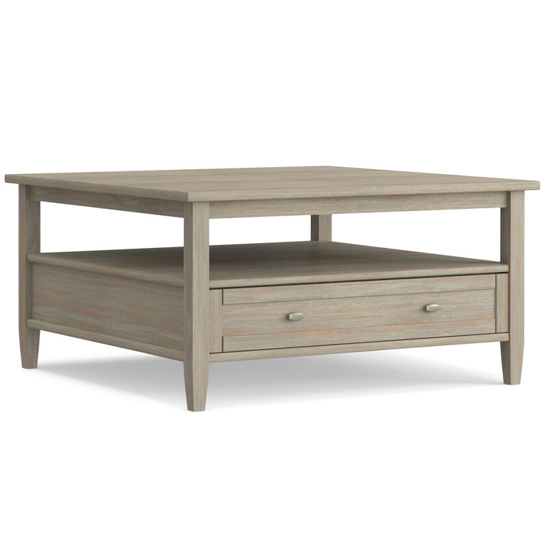 Warm Shaker SOLID WOOD 36 inch Wide Square Transitional Coffee Table in Distressed Grey