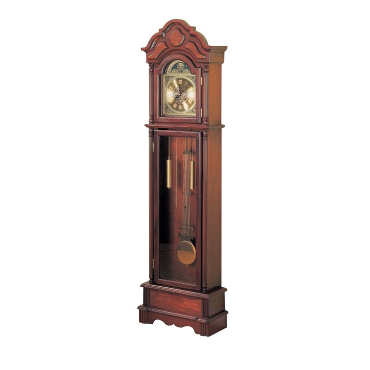 Old style Wooden Grandfather Clock with Chime, Brown-Benzara
