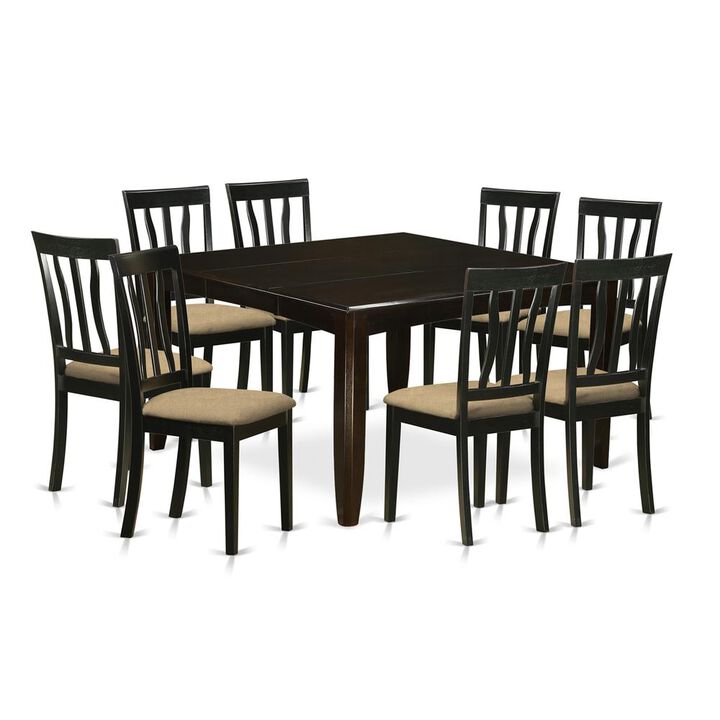 7 Pc Dining room set for 6-Square Dining Table with Leaf and 6 Dining Chairs