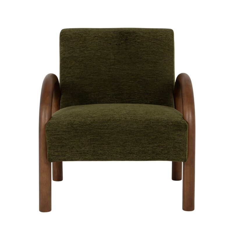 Velvet Accent Chair with Arched Wood Arms, Green image number 3