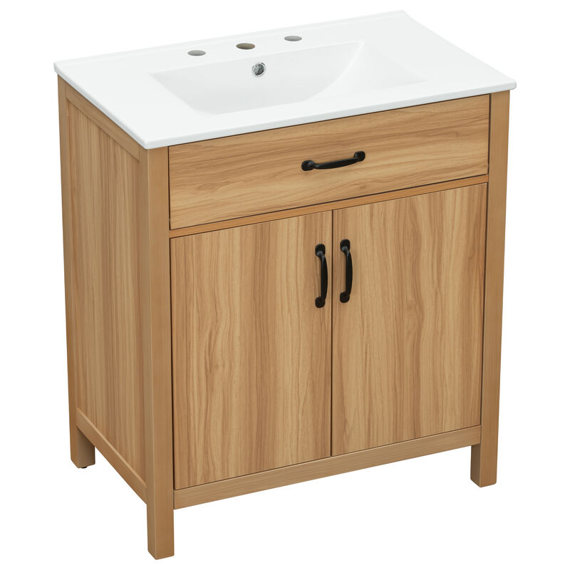 Whisen 30" Modern Bathroom Vanity Combo with Ceramic sink, 2 Soft-Close Doors