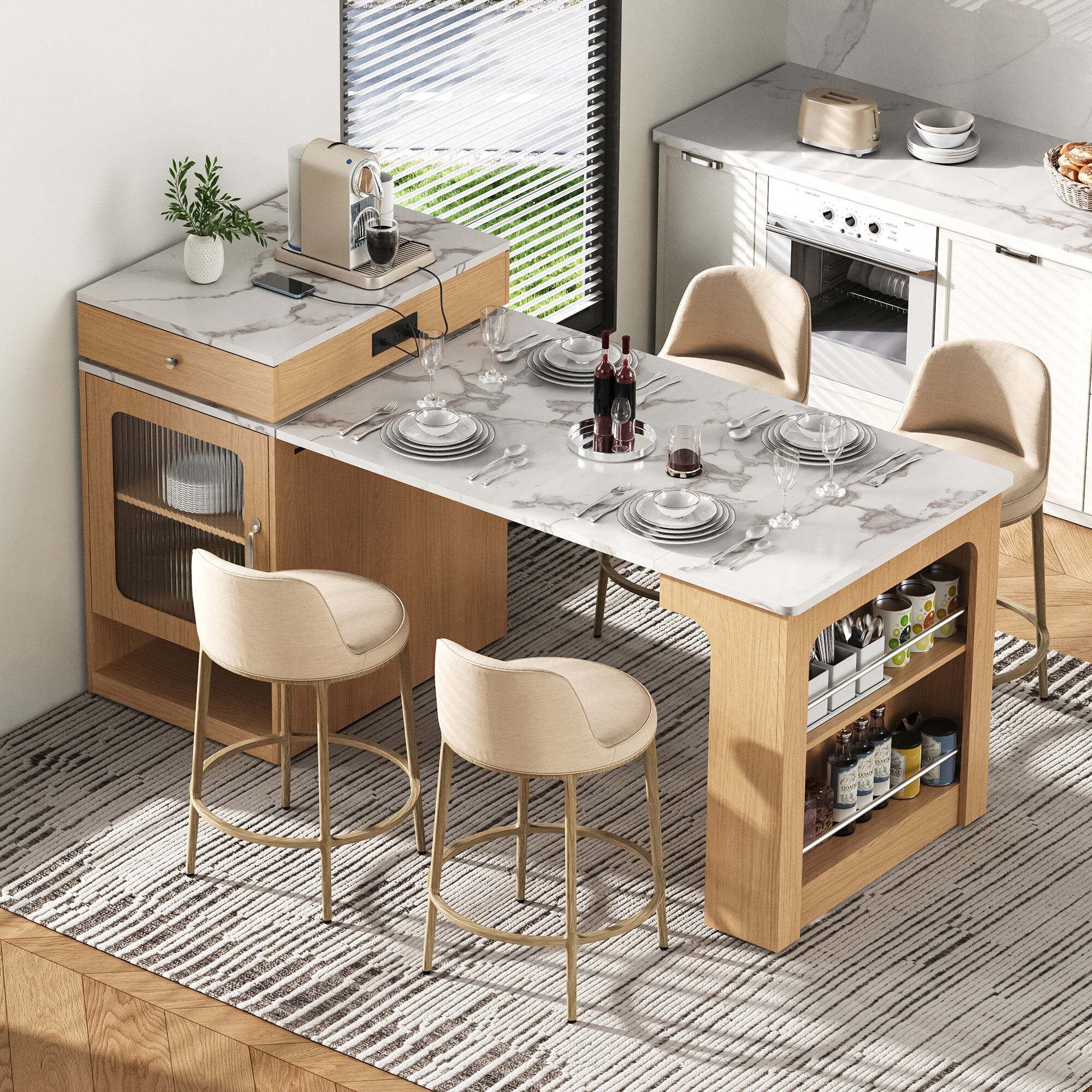 Merax Extendable Kitchen Island with Dining Table & Storage