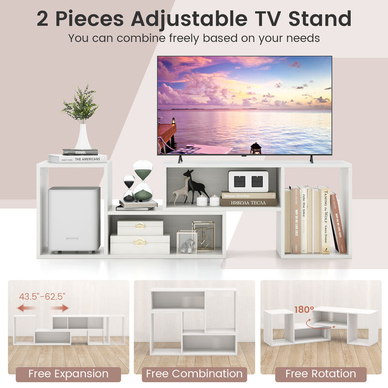 Versatile 2-Piece TV Stand for 55" TVs with Adjustable Sections and Storage Cubes