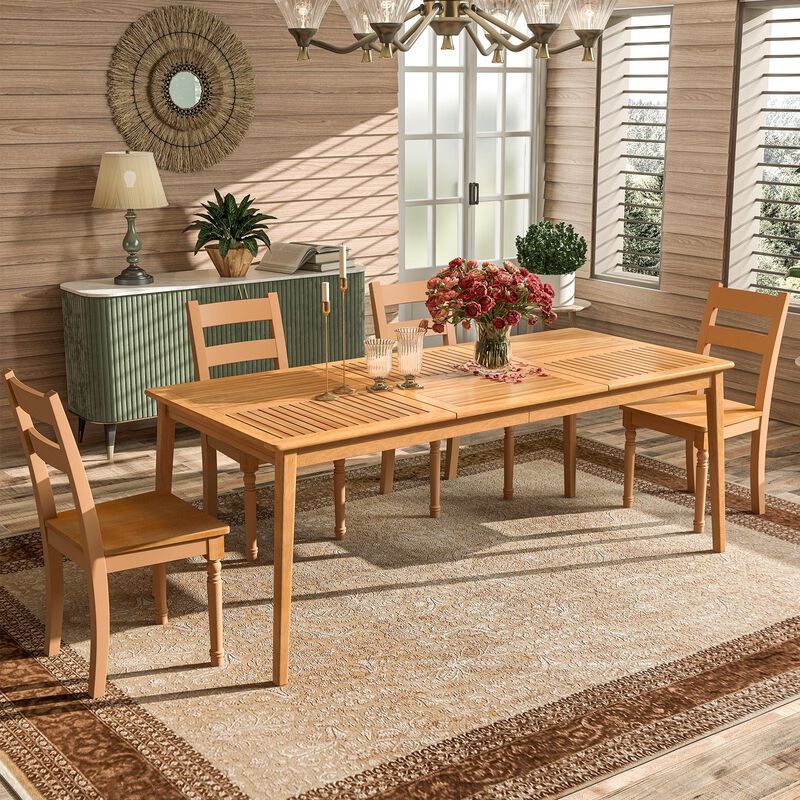 6-Person Outdoor Acacia Wood Rectangular Dining Table with Umbrella Hole image number 2