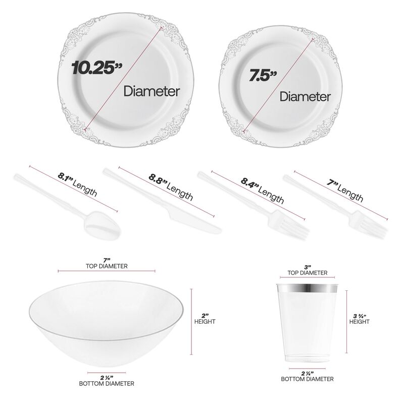 White with Silver Fancy Round Plastic Tableware Set (120 Sets) image number 4