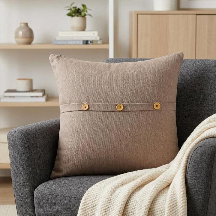 HomeRoots 20" Brown Cotton Throw Pillow With Buttons