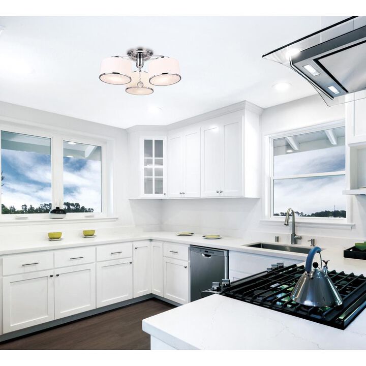 Frosted 3 Light Drum Shade Flush Mount With Chrome Finish