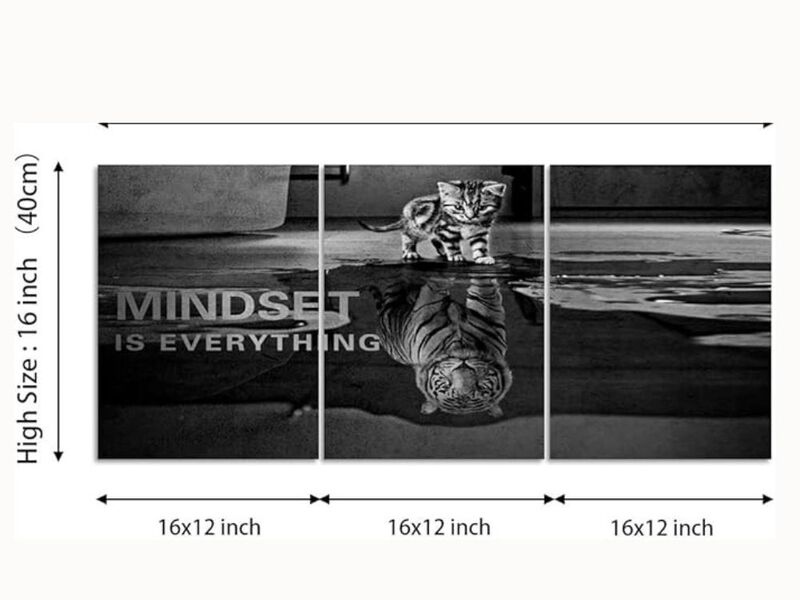 Mindset Is Everything &ndash; 3-Panel Motivational Canvas Wall Art for Office, Bedroom & Living Room (36" W &times; 16" H, Framed)