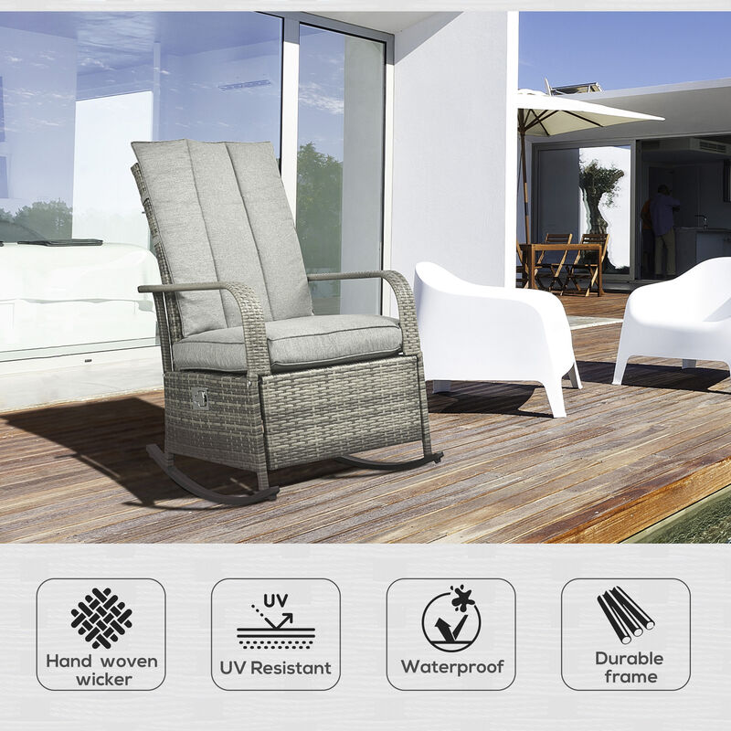 Hivvago Patio Wicker Rocking Chair with 135&deg; Reclining Backrest image number 3