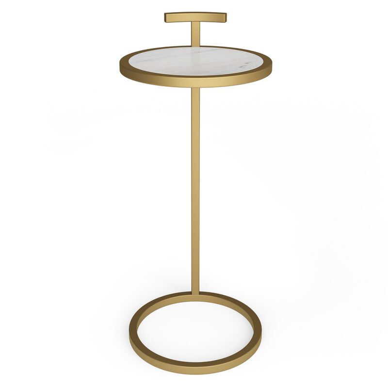 Brook Contemporary 10 inch Wide Metal C Side Table in White/Gold