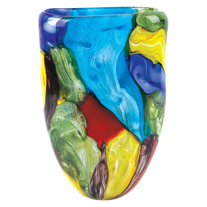 Decorative Glass Art Oval Vase for Flowers, Centerpieces, or Display
