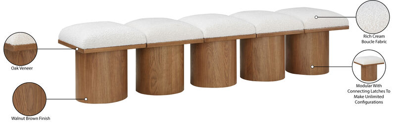 Meridian Furniture Pavilion Cream Boucle Fabric Bench