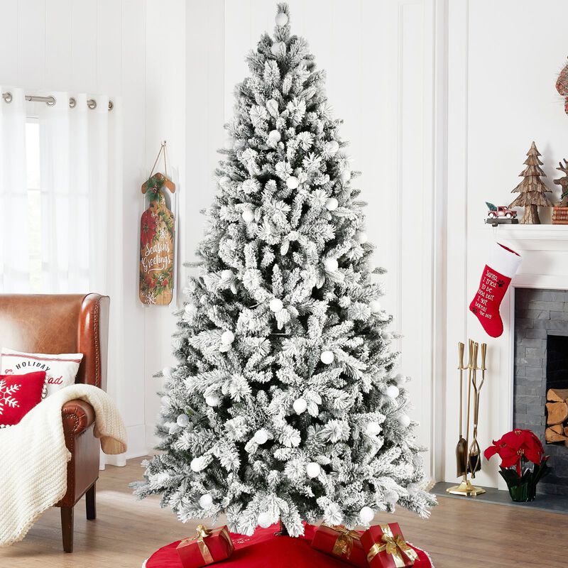 7.5 ft. Flocked Christmas Tree with LED Lights 1523 Tips Memory Wire Hinged with Metal Stand