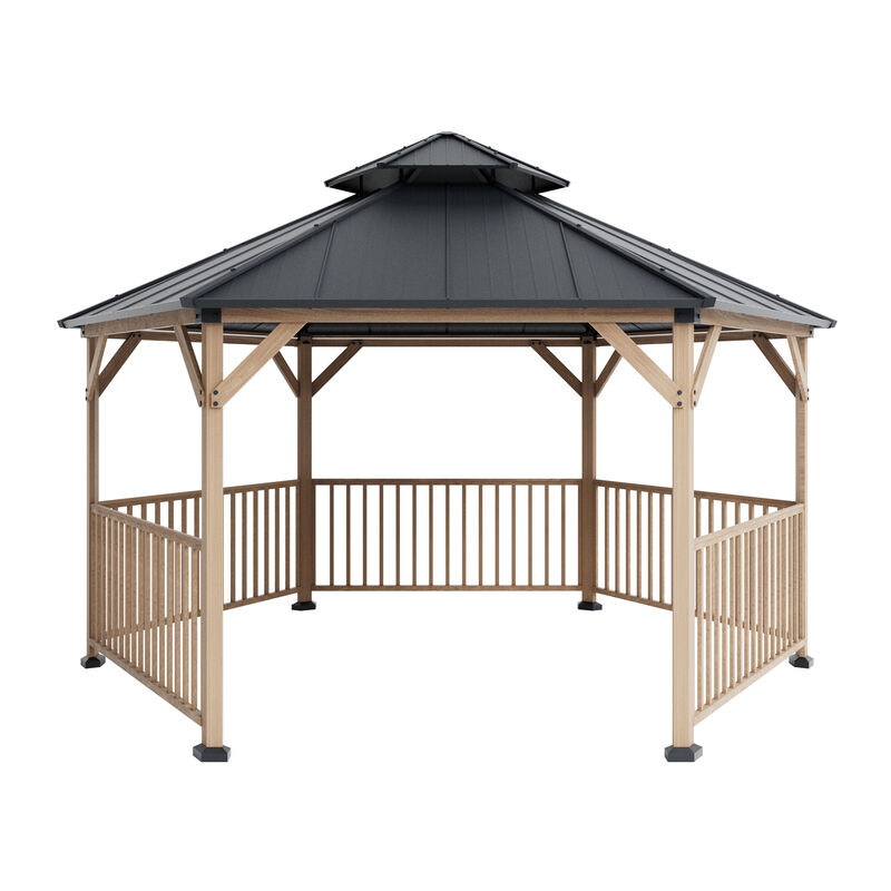 Mondawe 15Ft Hexagonal Hardtop Gazebo with Solar LED Light and Modular Safety Fence, Gray image number 0