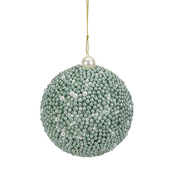 4" Seafoam Green Glitter Beaded Christmas Ball Ornament