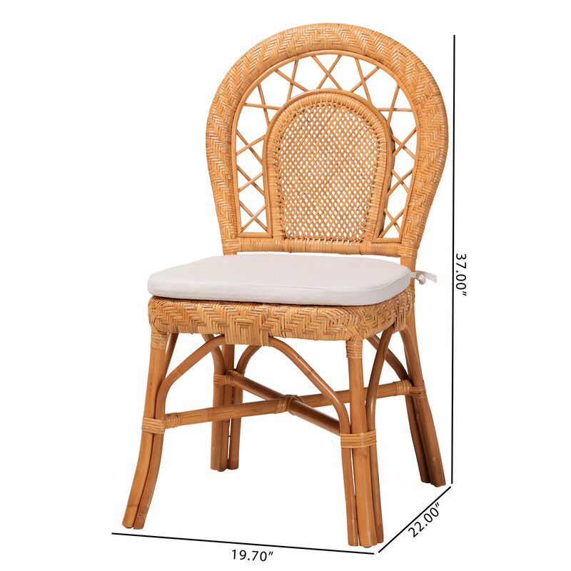 bali & pari Adam Natural Rattan Dining Chair with Curved Backrest and Removable Cushion - Handwoven Wicker Accent Chair for Dining Room or Kitchen