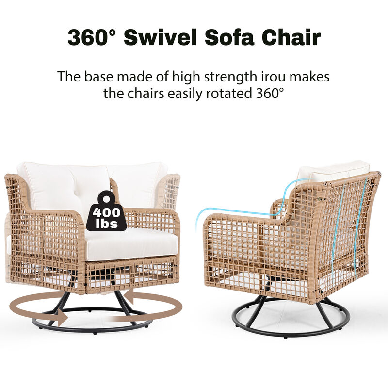Whisen 5-Person Outdoor Sectional Wicker Sofa Set with Swivel Chairs for Poolside Backyard Deck image number 9