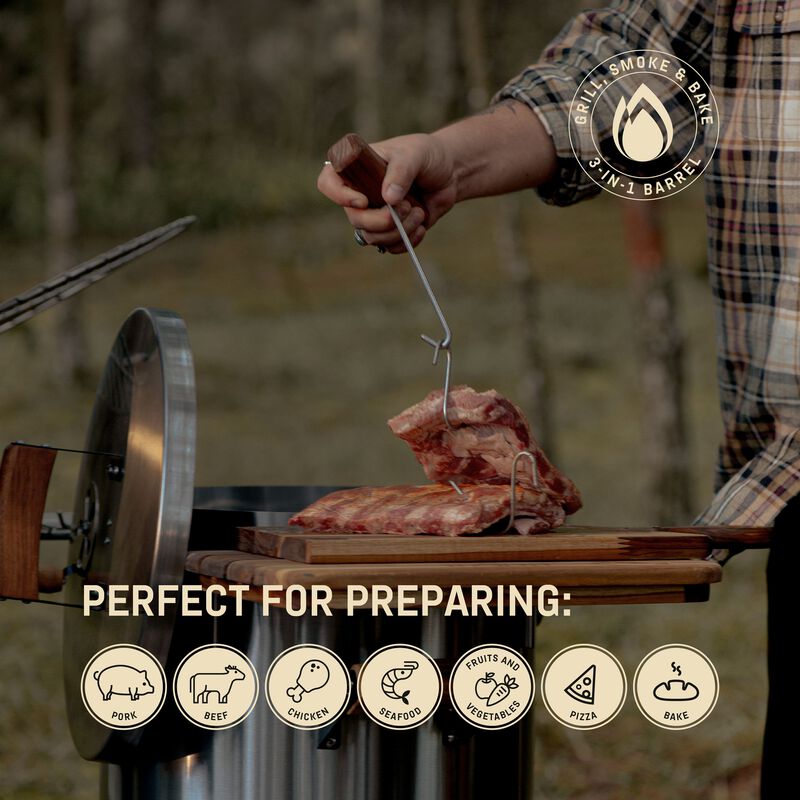 3-in-1 Stainless Steel Smoker Barrel Grill  Premium&ndash; Portable Charcoal BBQ with Thermometer, 40 lbs Outdoor Cooking Smoker for Camping, Backyard & Home BBQ INGRILL image number 7
