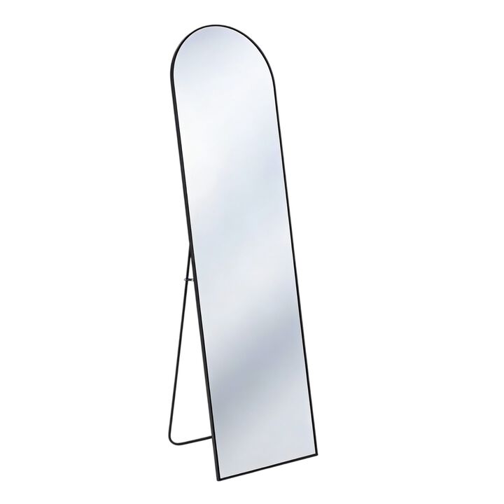 HomeRoots 64" Black Aluminum Arch Freestanding And Wall Mounted Framed Full Length Mirror
