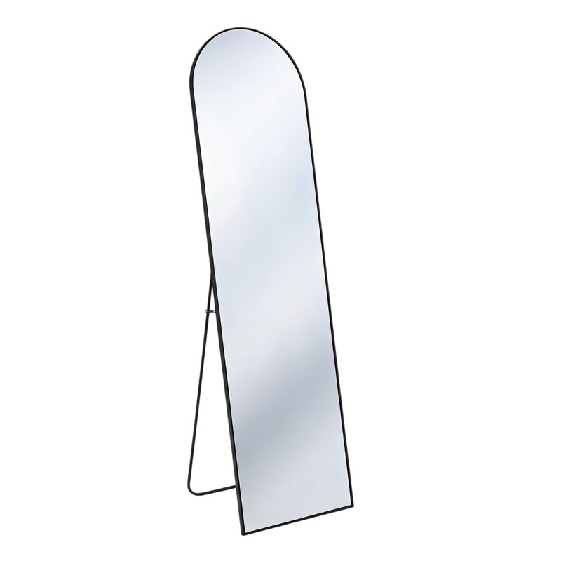 HomeRoots 64" Black Aluminum Arch Freestanding And Wall Mounted Framed Full Length Mirror image number 0