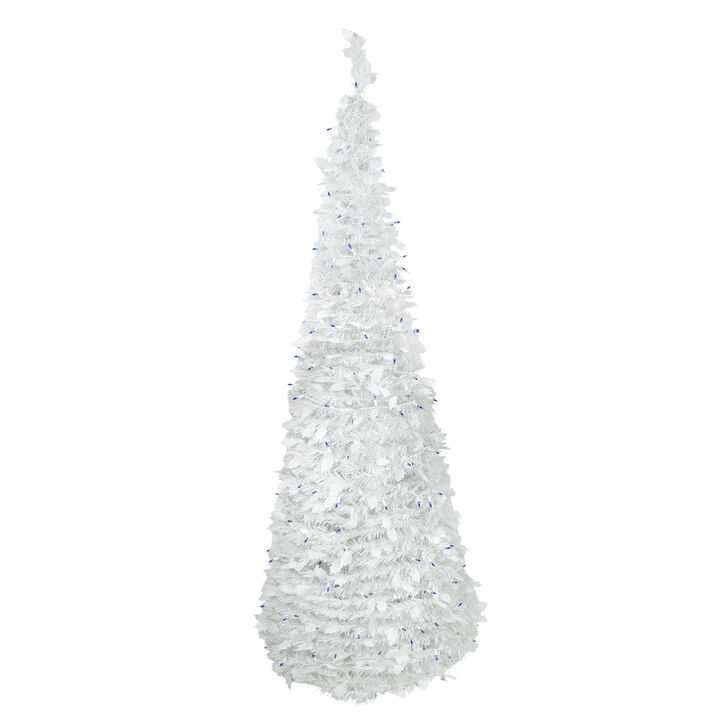 6ft Lighted White Tinsel Pop-Up Artificial Christmas Tree  Blue Lights