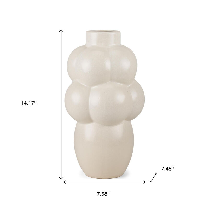 HomeRoots 14" Cream Ceramic Modern Abstract Bubbles Table Vase image number 3