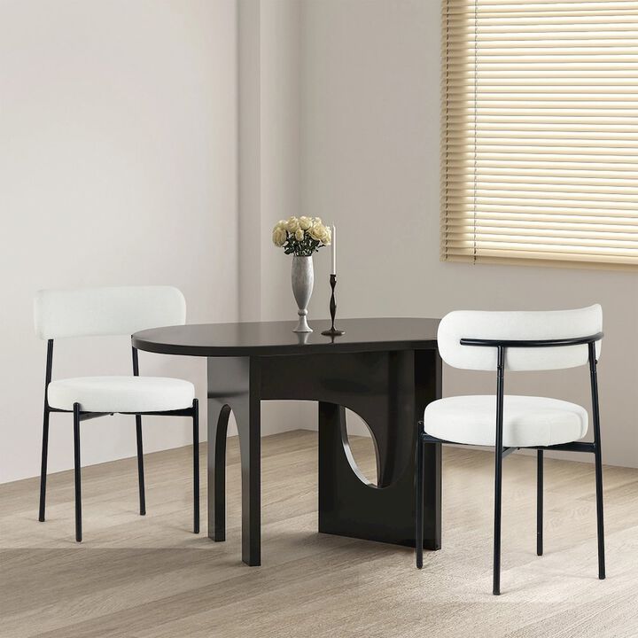 Glamour Home Set of 2 Avrom White Boucle Dining Chair with Black Metal Legs