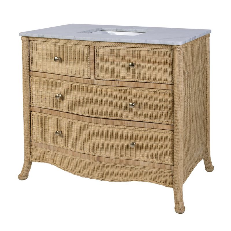 Butler Specialty McLean 42 in. W Marble Top and Rattan 2 Drawer Single Bathroom Vanity, image number 0