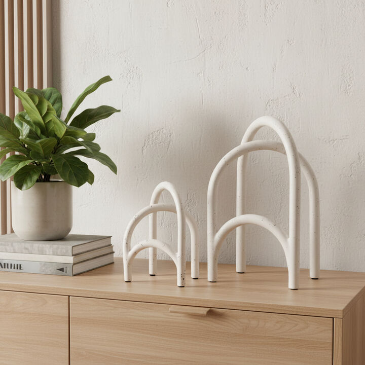 HomeRoots Set of Two White Iron Modern Abstract Tabletop Sculptures
