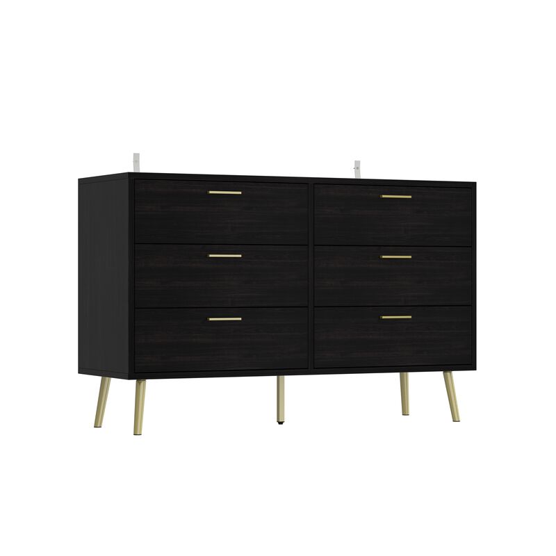 47.2&rdquo; 6 Drawer Dresser, Modern 6-Drawer Chest with Gold Metal Handles, Bedroom Dresser with Gold Metal Legs, for Living Room Entryway (47.2&rdquo;W x 15.7&rdquo;D x 30.1&rdquo;H)