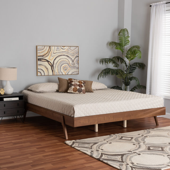Baxton Studio Sarita Mid-Century Modern Ash Walnut Finished Wood King Size Bed Frame
