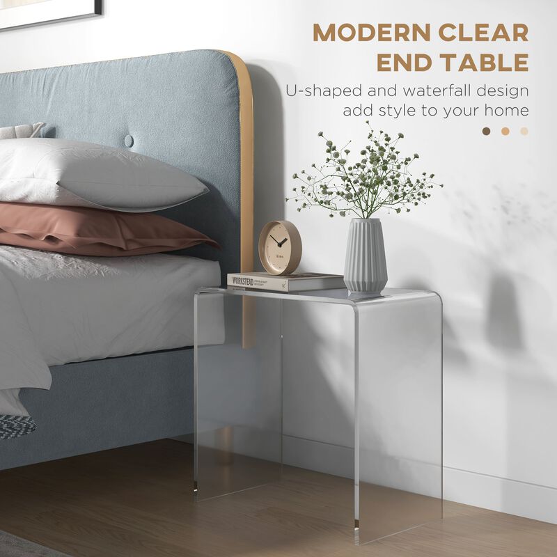 Clear Acrylic End Table: Waterfall Design, 21" x 12" x 21"