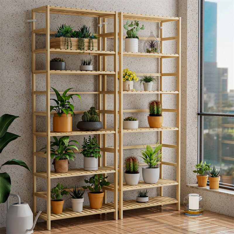 Freestanding Storage Shelf Unit 6-tier Bamboo Storage Rack Bookshelf Plant Stand image number 2