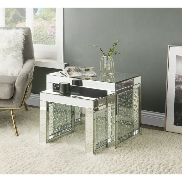 Acme Nysa Glass Top Accent Table in Mirrored and Faux Crystals Inlay