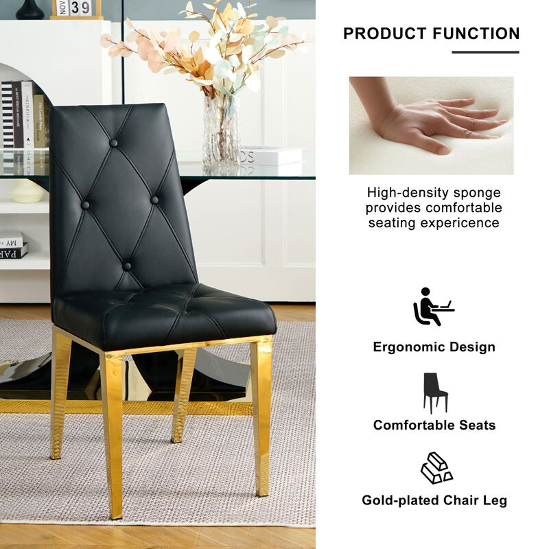 Modern simple light luxury dining chair Black chair Family bedroom chair PU fabric dining chair goldplated legs (set of 2)