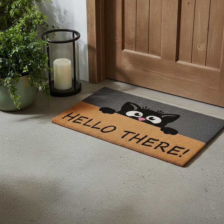 HomeRoots 18" X 30" Beige and Black Coir Animal Print Outdoor Door Mat