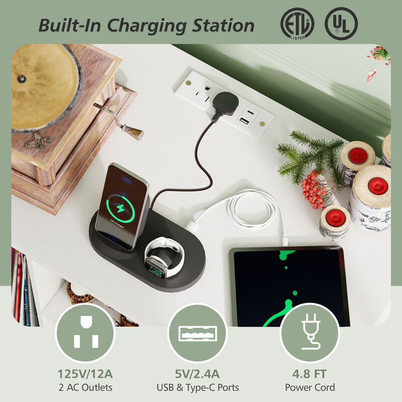 Metal Frame Record Player Stand with Built-In Charging Station image number 4