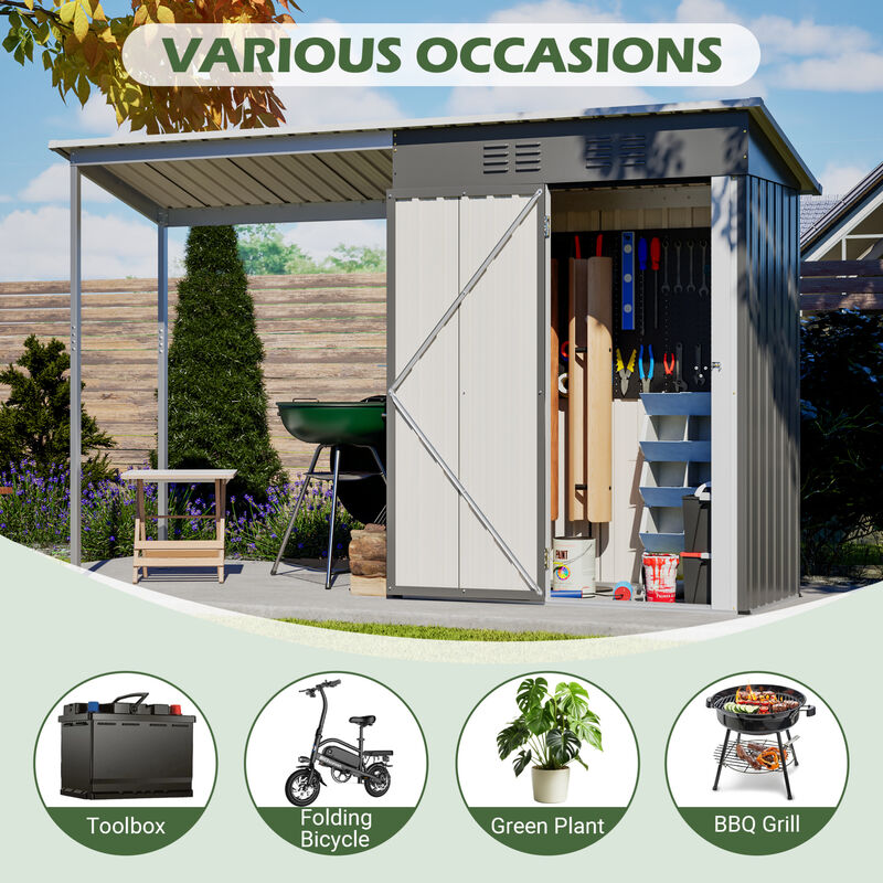 WOW PIONEER Galvanized Steel Lean To Storage Shed  and Open Pergola Combo All Weather Outdoor Garden Shelter image number 4