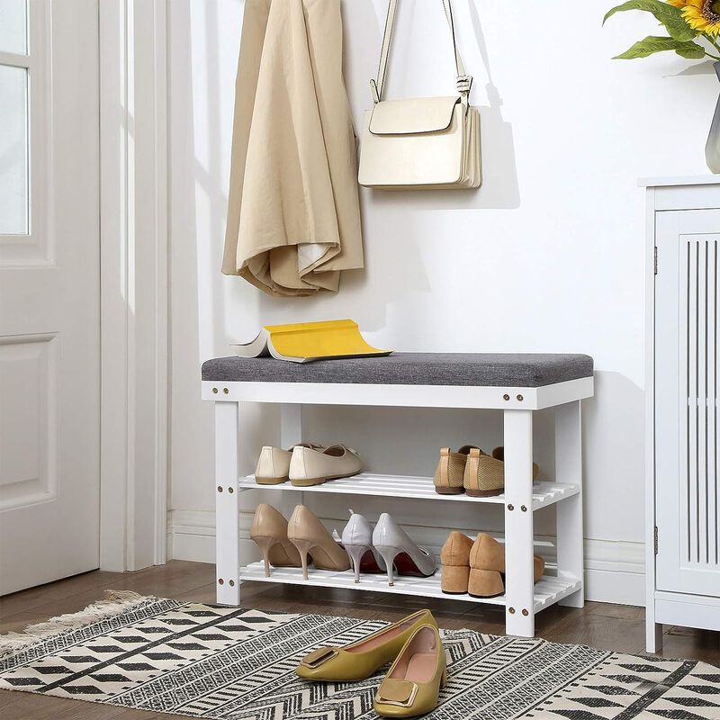 2-Tier Bamboo Shoe Bench with Stable Design for Entryway or Living Room