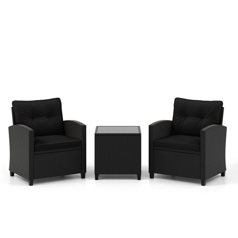 3 Pieces Patio Furniture Set with Tempered Glass Coffee Table