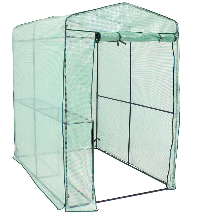 Sunnydaze Large Steel PE Cover Walk-In Greenhouse with 1 Shelf - Green
