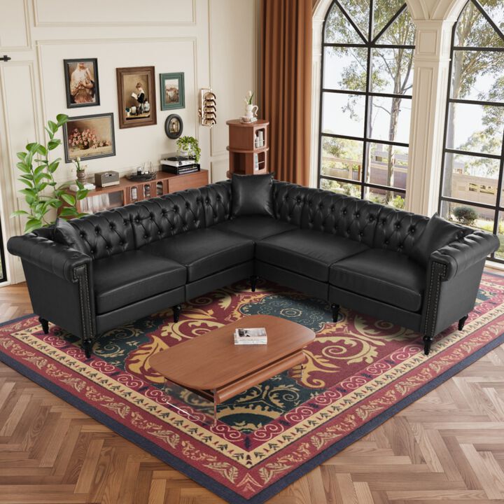Zefwi Chesterfield L-Shaped Sectional Sofa
