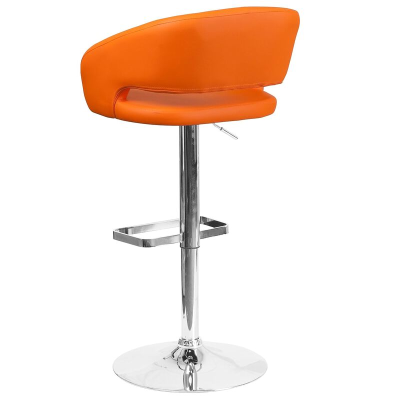 Flash Furniture Erik Comfortable & Stylish Contemporary Barstool with Rounded Mid-Back and Foot Rest, Adjustable Height - Orange Vinyl with Chrome Base