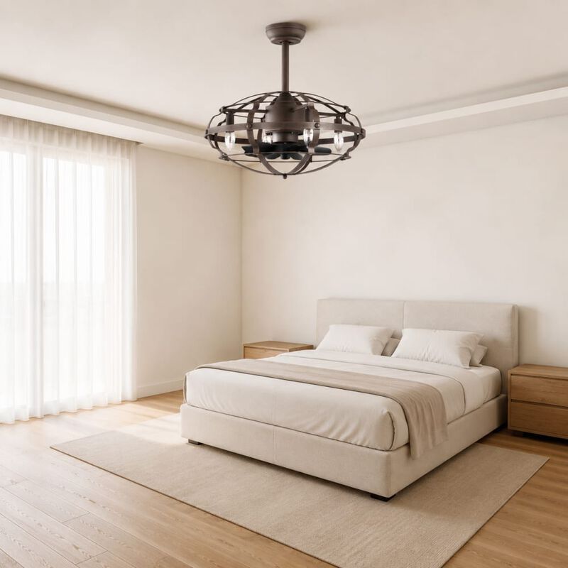 ELEMENT ACE 20.63 Inch Caged Ceiling Fan with Lights, Reversible Silent Fan for Farmhouse, Bedroom, Living Room, Bulbs Not Included image number 2