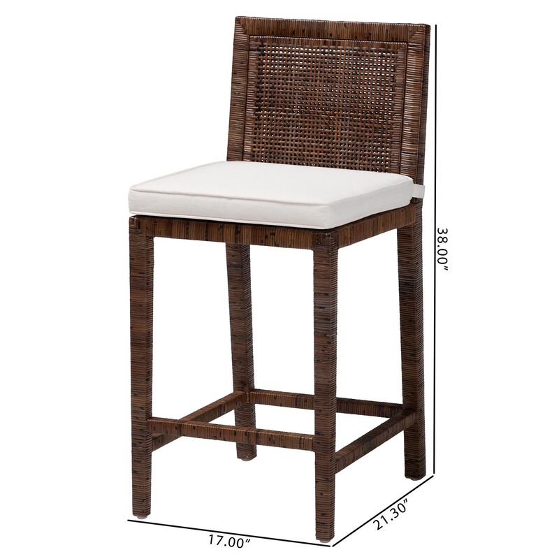 bali & pari Sofia Rattan Counter Stool with Mahogany Wood Frame - Handwoven Wicker Counter Height Chair with Cushion, Coastal Boho Style Kitchen Island Seating, Antique Coffee image number 7