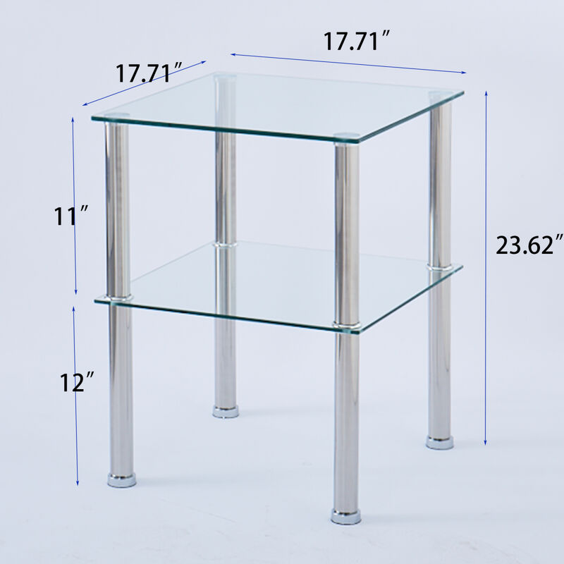 Clear side table & modern nightstand with storage shelf